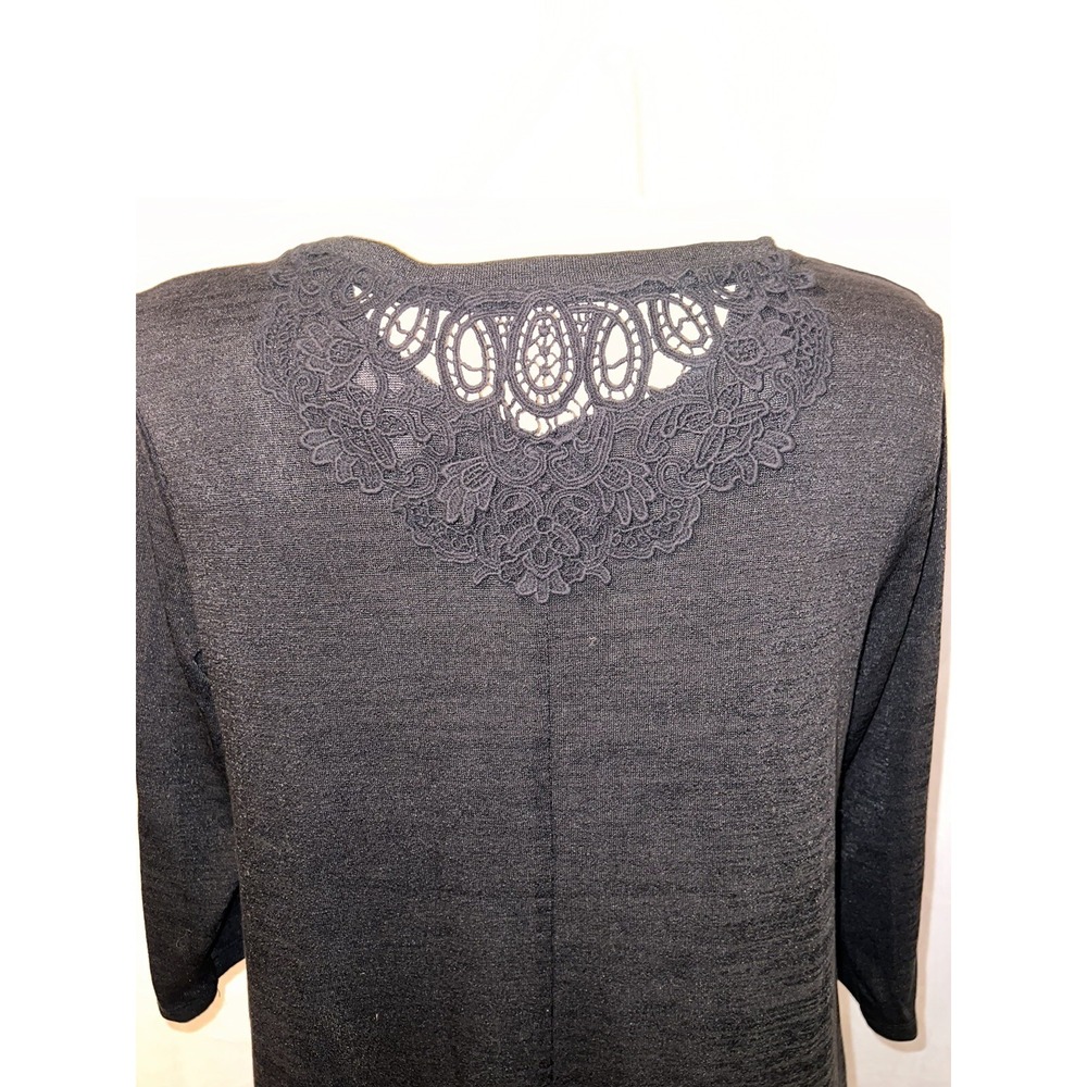 New Style & Co. Black Knit 3/4 Sleeve Top Crochet Lace Back Detail Womens XL NWT - Picture 6 of 10